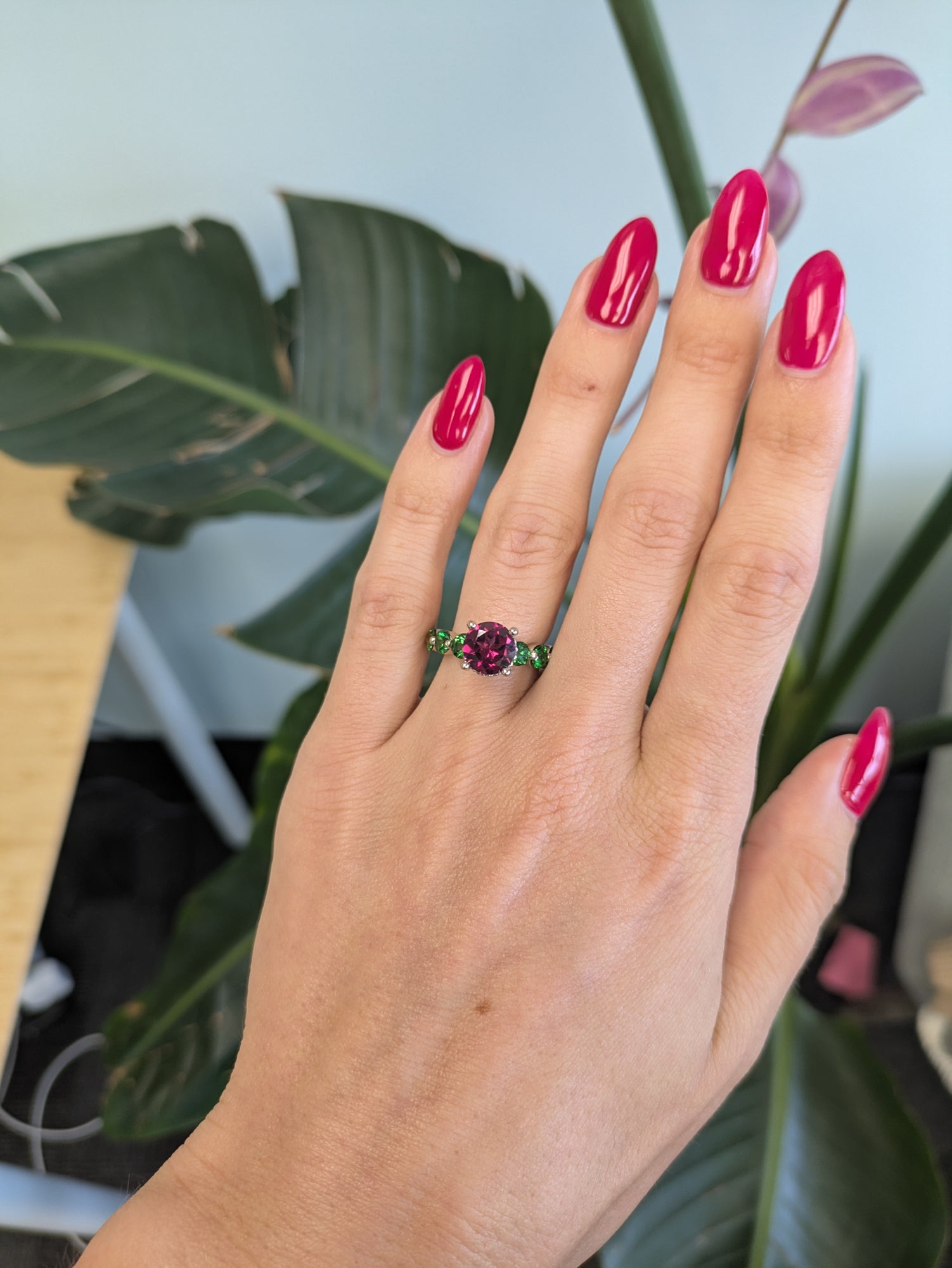14K white gold purple garnet ring