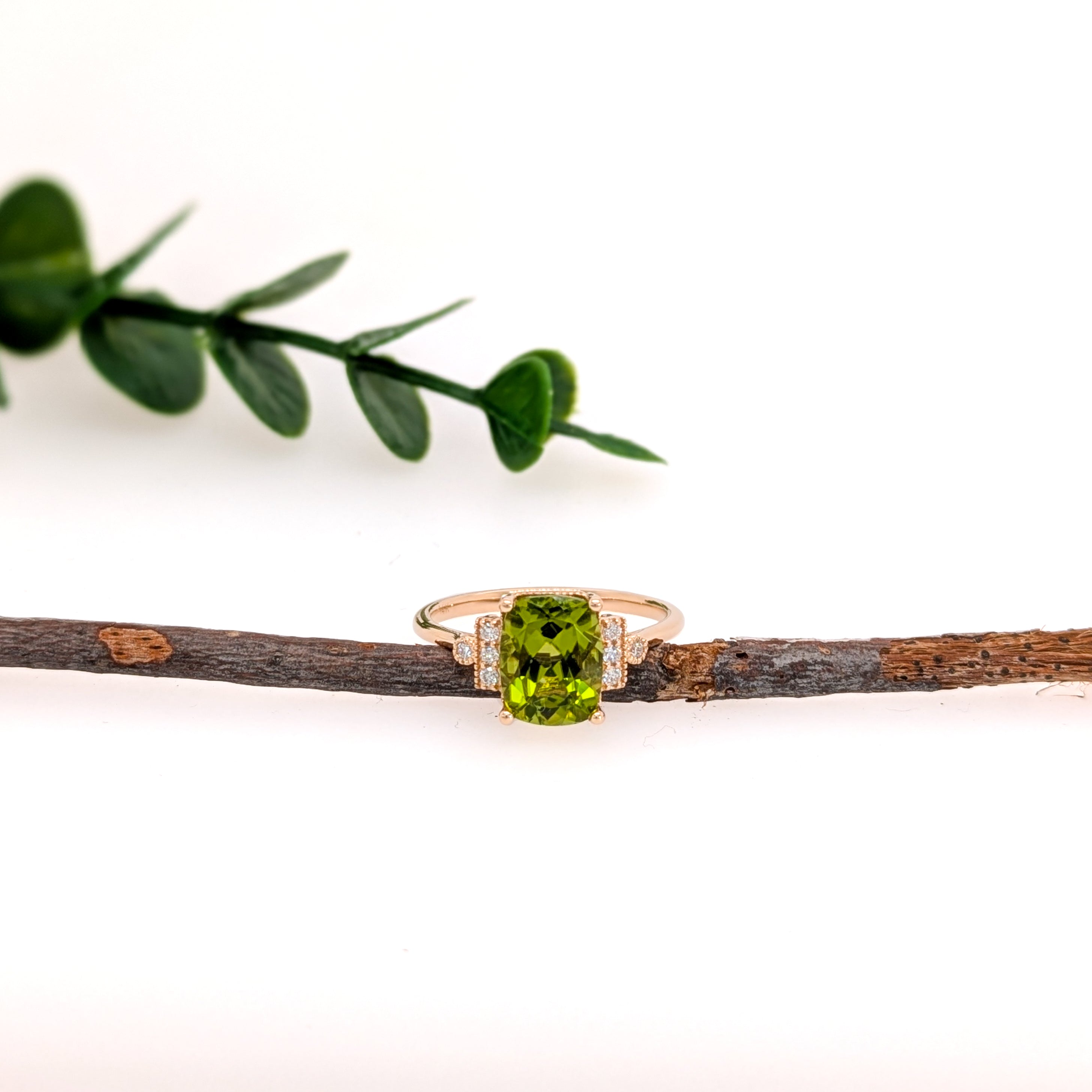 Jessica 14K Yellow Gold 2.64cts Peridot Diamond Ring |  Cushion 9x7mm
