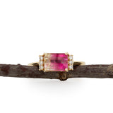 Olwen | 1.68ct Bicolor Tourmaline & Diamond Ring in 14K Yellow Gold – Emerald Cut 8×6mm – Bi-Color/Multi-Color Bicolor Tourmaline