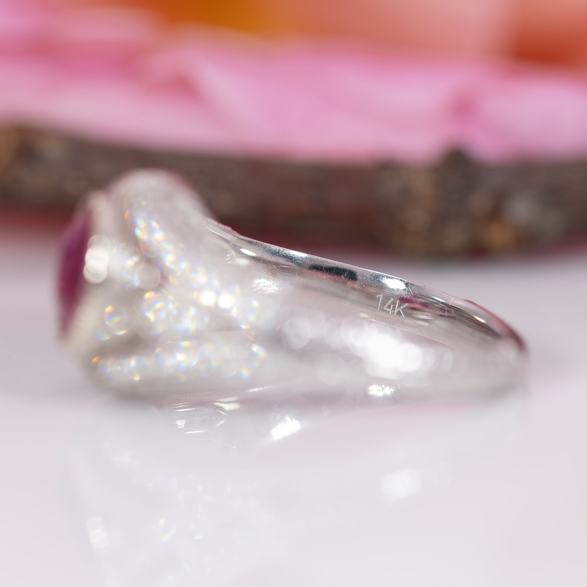 14K white gold burma ruby ring