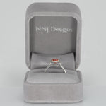 14K white gold padparadscha sapphire oval ring with diamond halo
