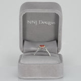 14K white gold padparadscha sapphire oval ring with diamond halo