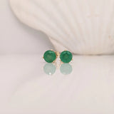 Zambian Emerald Martini Solitaire Stud Earrings – Round 4mm – Solid 14K Gold (Yellow, White or Rose)