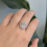 Sora Solid 14k White and Yellow Dual Gold Lab Diamond Ring With Natural Diamonds Halo | 10x7mm