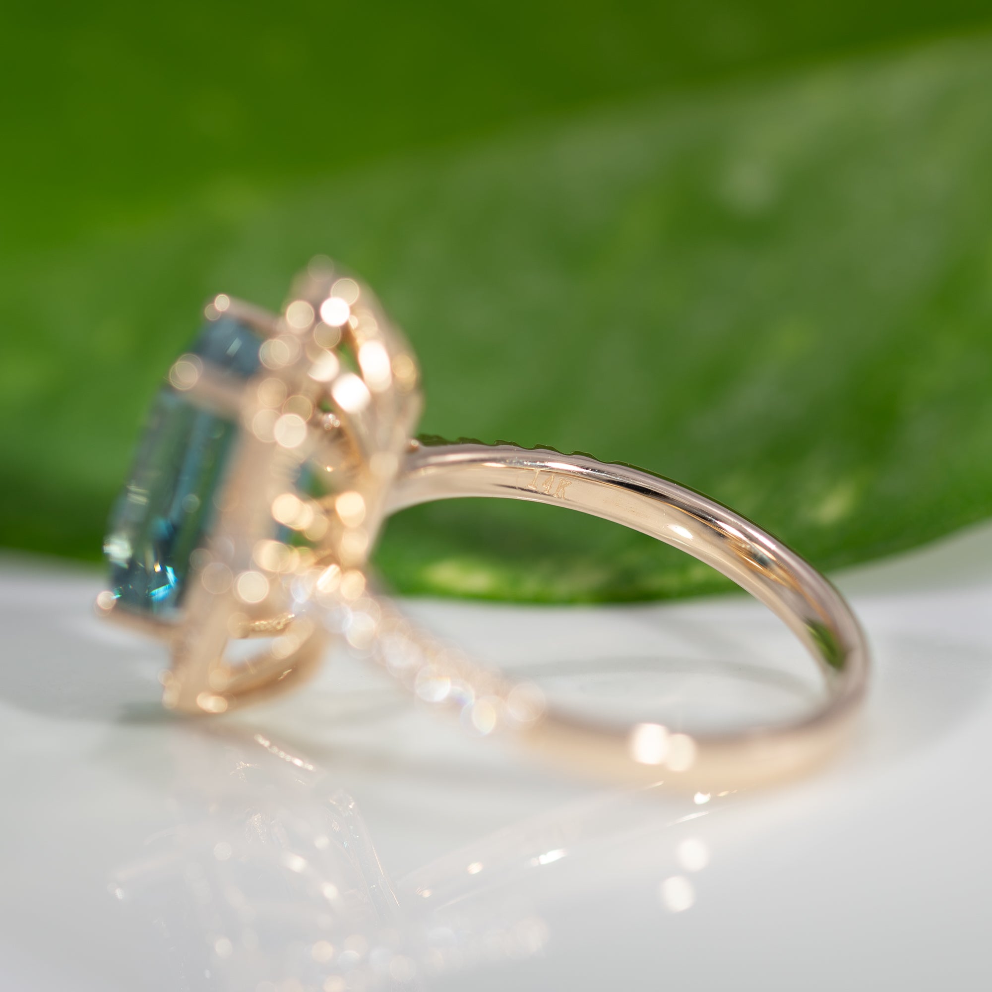 14K yellow gold cambodian blue zircon ring