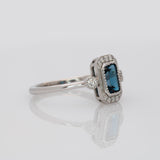 London Blue Topaz Ring with Earth Mined Diamond Accents in Solid 14K Gold – 6x4mm Emerald Cut Fine Jewelry Ring
