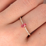 Adorable Pink Spinel Ring w Diamond Accents in Solid 14K Rose Gold | MQ 6x3mm