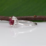 14K white gold Madagascar ruby ring with diamond accents