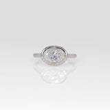 14K white gold oval lab grown diamond ring with diamond accents