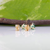Zambian Emerald Martini Solitaire Stud Earrings – Round 4mm – Solid 14K Gold (Yellow, White or Rose)