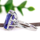 Yana 14K White Gold 11.96cts AAA Tanzanite Diamond Ring | Emerald Cut 16x12mm