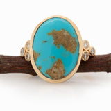 Taylor Solid 14k Gold  Sonoran Turquoise Ring with Natural Diamonds, 16x12mm