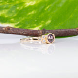 14K yellow gold bezel-set purple spinel ring with diamond accents