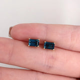 London Topaz Emerald Cut Solitaire Stud Earrings