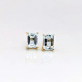Aquamarine Solitaire Studs in Solid 14K Gold | Emerald Cut 7x5mm 8x6mm