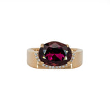 Rivya Solid 14K Gold Burgundy Tourmaline Ring with Natural Diamonds Accents, Oval 11.7x8.4mm