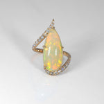 14K yellow gold Ethiopian opal cabochon ring with diamonds