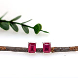 Madagascar Ruby Solitaire Stud Earrings in Solid 14K Gold – Emerald Cut 7x5mm to 10x8mm Custom Sizes, Natural Ruby Fine Jewelry Earrings