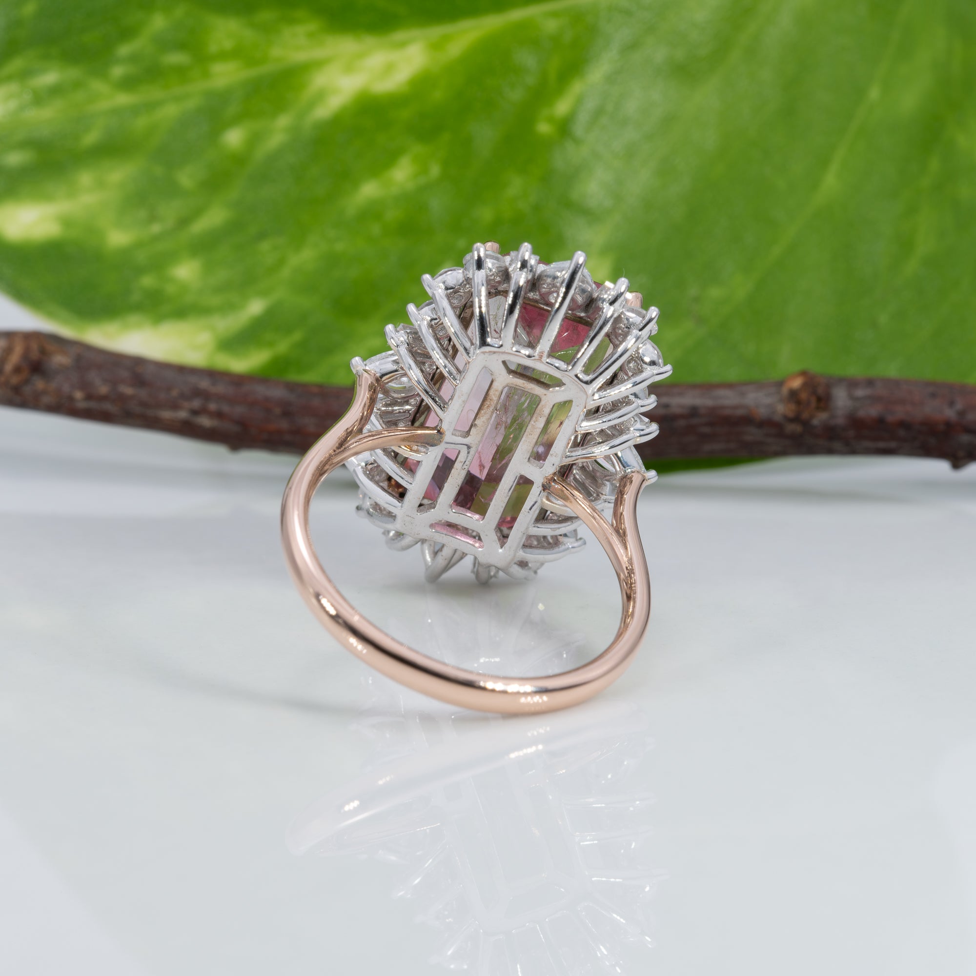14K white & rose gold bi-color tourmaline ring with diamond accents