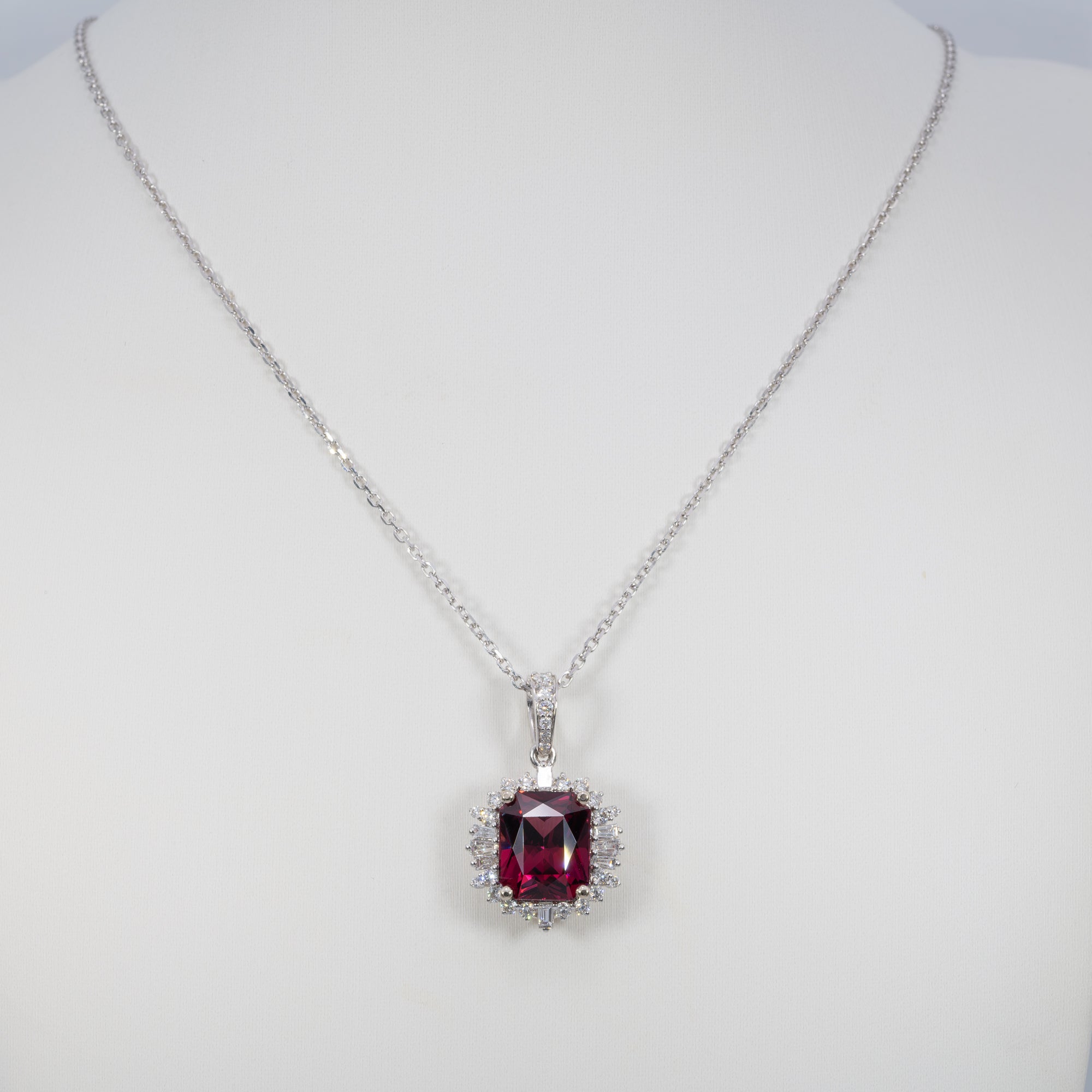 14K white gold rhodolite garnet pendant