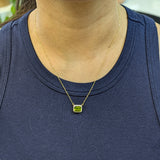 Wendy 14K Yellow Gold Peridot and Diamond Halo Necklace | EM 9x7mm