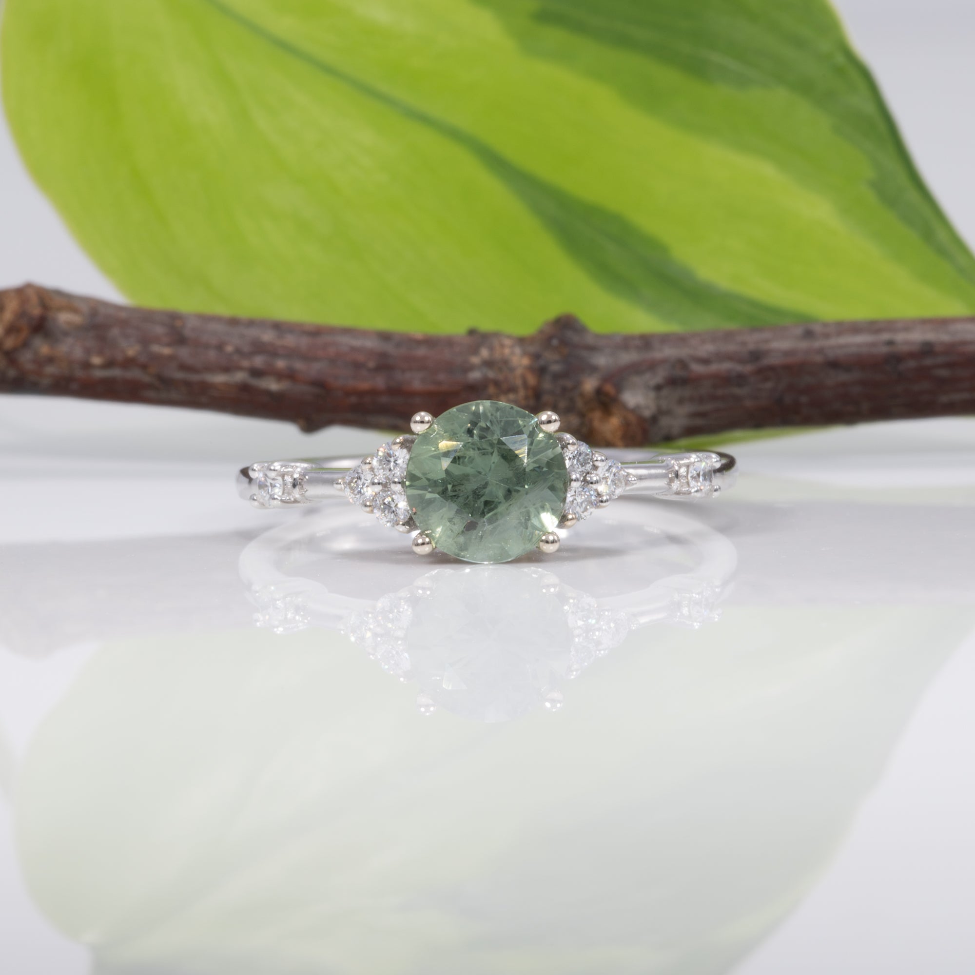 14K white gold montana sapphire ring