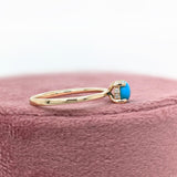 Turquoise Ring w Earth Mined Diamonds in Solid 14K Yellow Gold Round 5mm