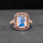 14K rose gold rainbow moonstone ring
