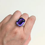 Yana 14K White Gold 11.96cts AAA Tanzanite Diamond Ring | Emerald Cut 16x12mm