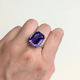 Yana 14K White Gold 11.96cts AAA Tanzanite Diamond Ring | Emerald Cut 16x12mm