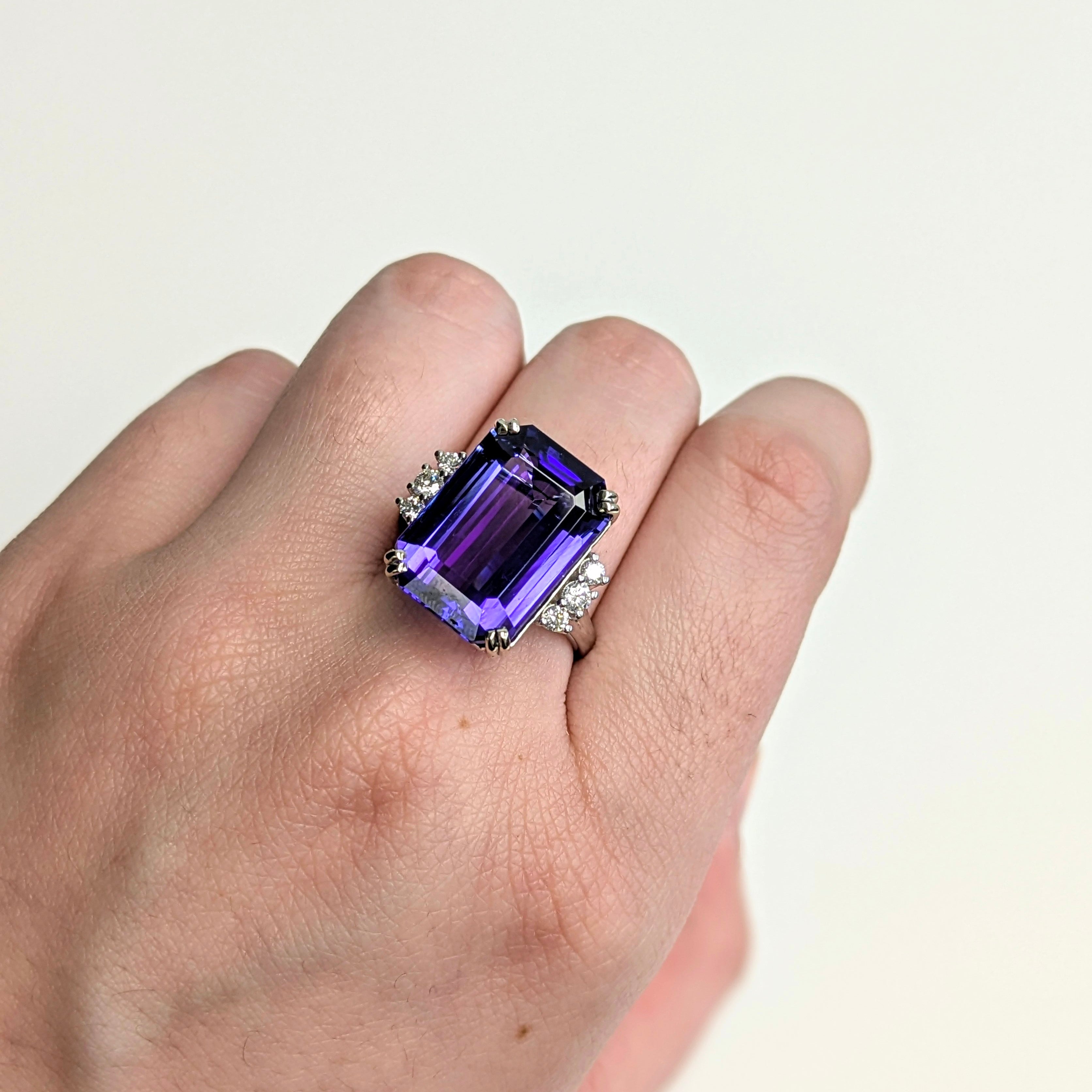 Yana 14K White Gold 11.96cts AAA Tanzanite Diamond Ring | Emerald Cut 16x12mm