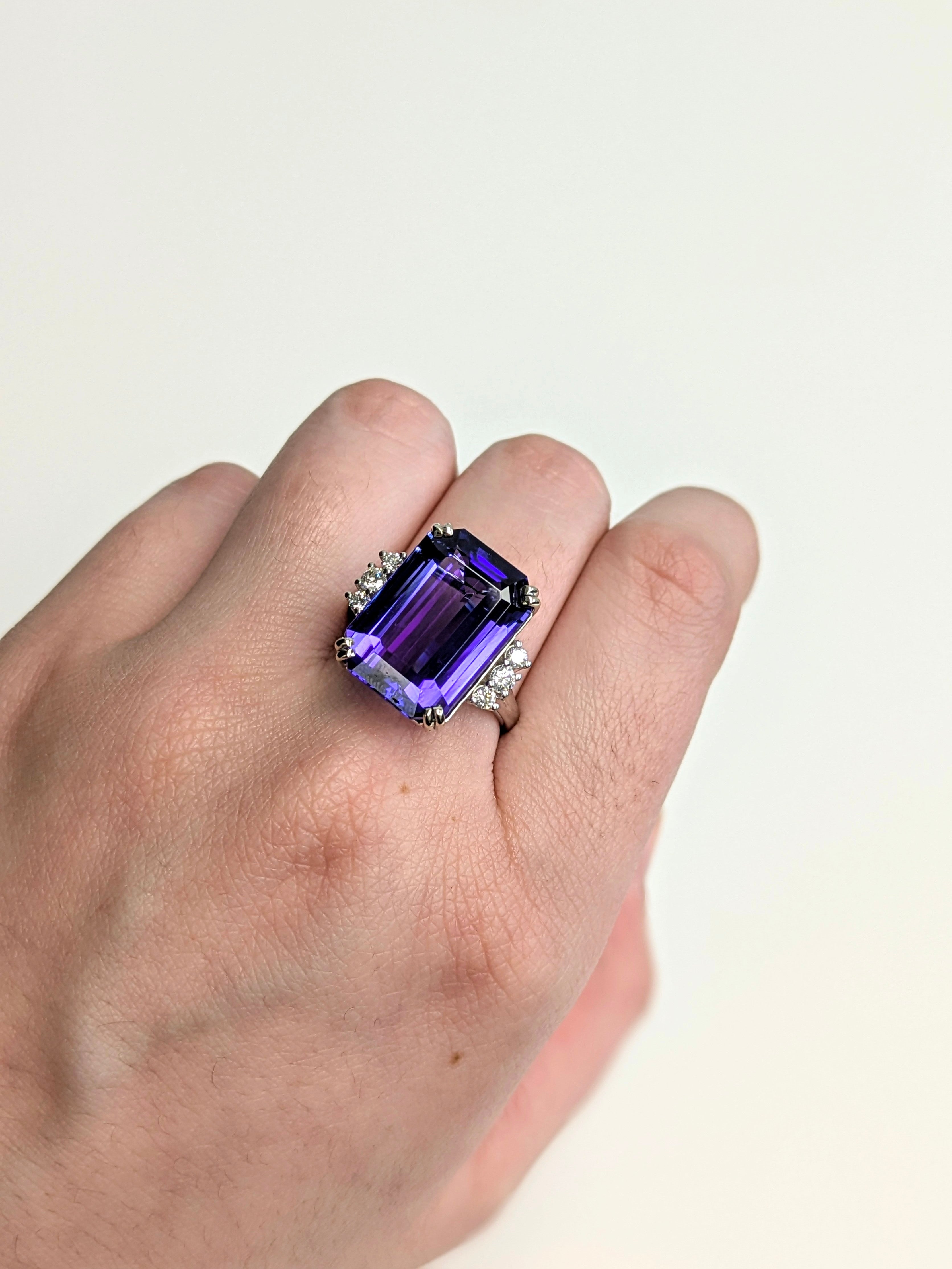 Yana 14K White Gold 11.96cts AAA Tanzanite Diamond Ring | Emerald Cut 16x12mm