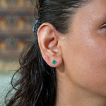 14K white gold Zambian emerald round stud earrings