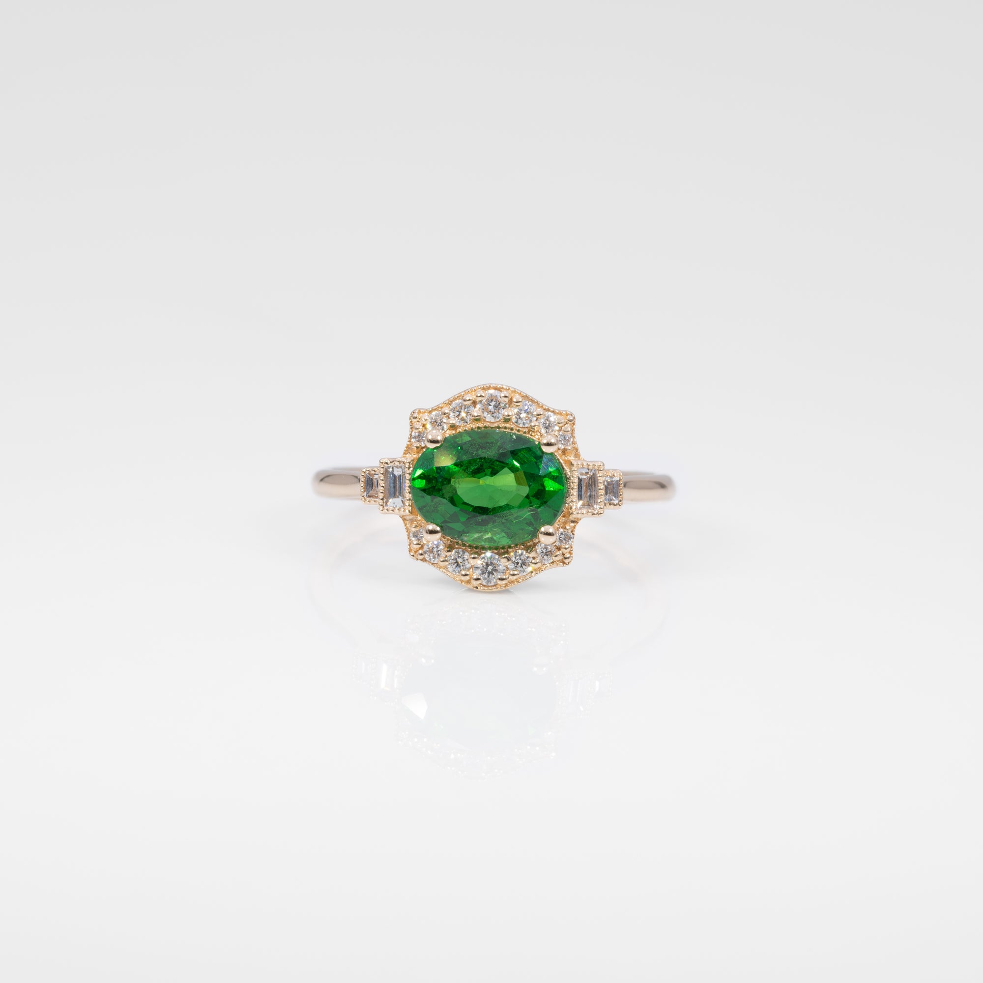 14K yellow gold tsavorite garnet ring with diamond accents