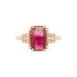 Lumi 14k Solid Gold Bi-color Tourmaline Ring with Natural Diamond Accents | Emerald cut 10.5x8mm