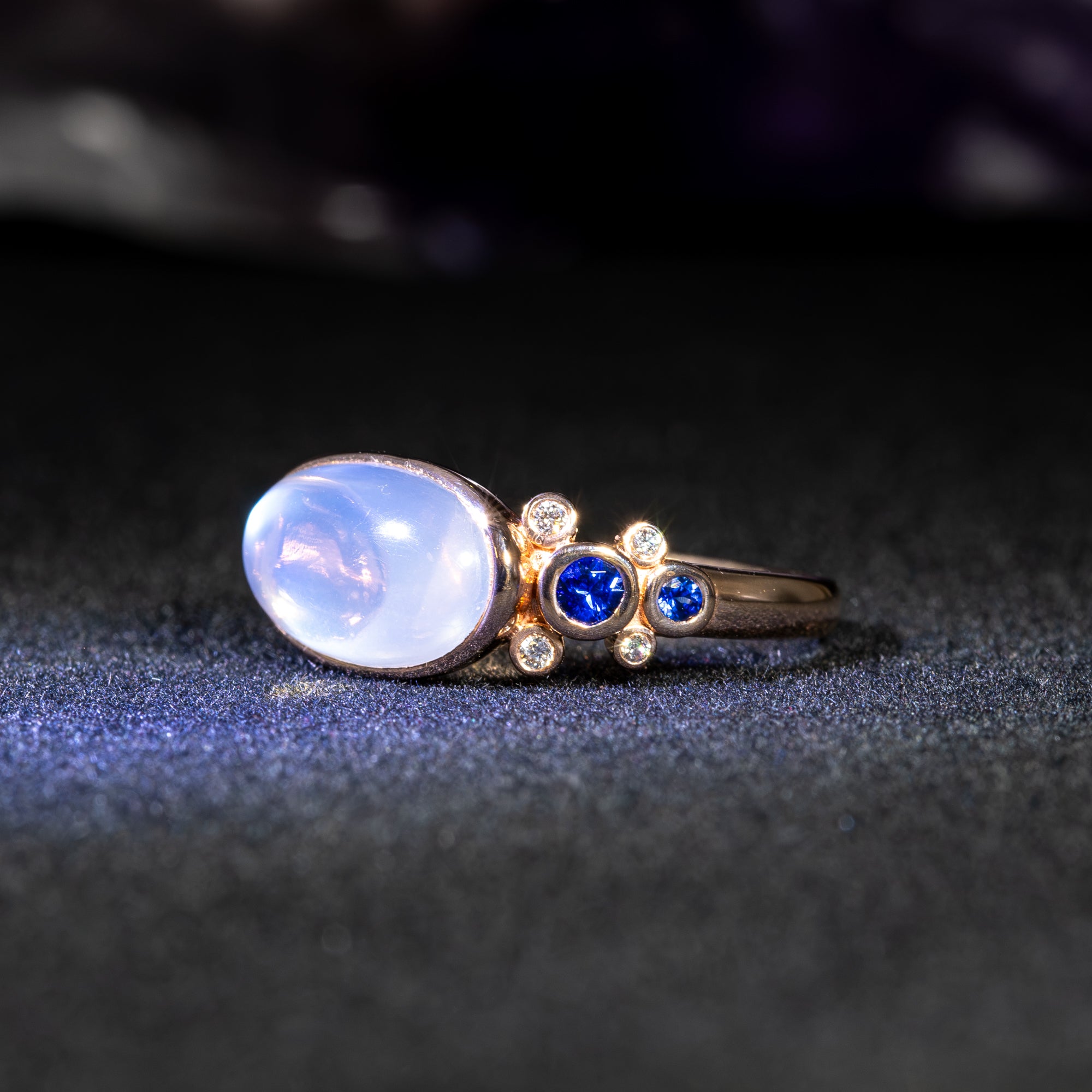 14K rose gold rainbow moonstone ring