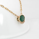4.9ct Natural Emerald and Diamond Pendant Necklace in Solid 14K Gold with Attached Chain – Elegant Green Gemstone Jewelry for Women