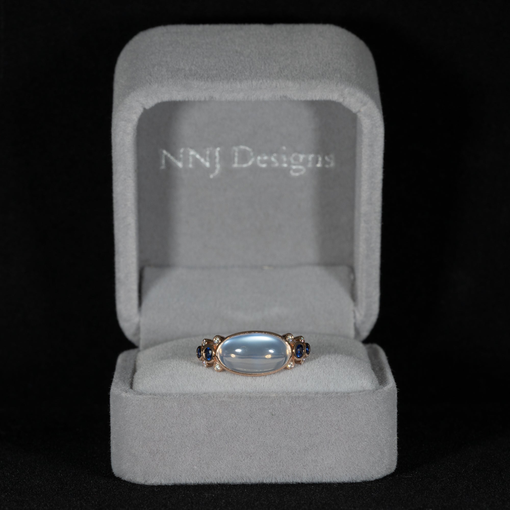 14K rose gold rainbow moonstone ring