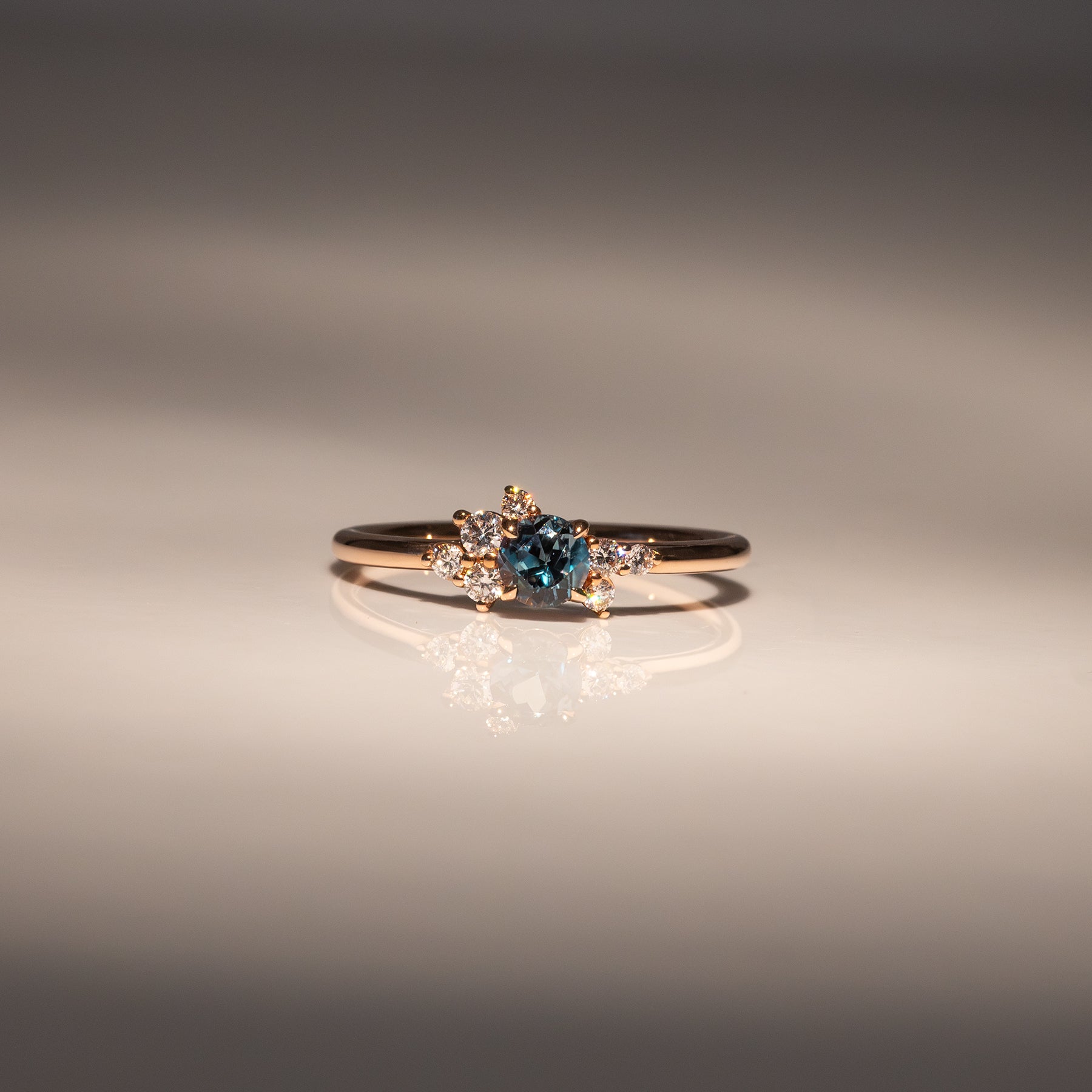 14K rose gold alexandrite ring with diamond accents
