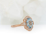 Jovana Solid 14k Gold  Aquamarine Ring with Natural Diamonds Accents, Oval 9x7mm