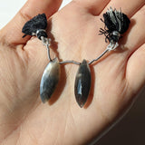 Black Moonstone Drilled Matched Pair Gemstones | Marquise Shape- Side Drilled and Faceted Gems 28x10x5mm