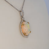 14K white & yellow gold ethiopian opal pendant with diamond accents