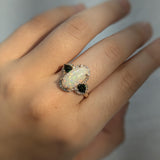 Anvisha 14K Rose Gold Brazilian Opal and Tsavorite with Diamonds Ring | Oval 13x7mm