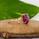 Seraphina Solid 14k Gold Star Ruby Ring with Natural Diamonds Accents, Oval 10x8mm