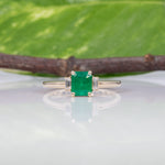 14K yellow gold colombian emerald ring with diamond accents