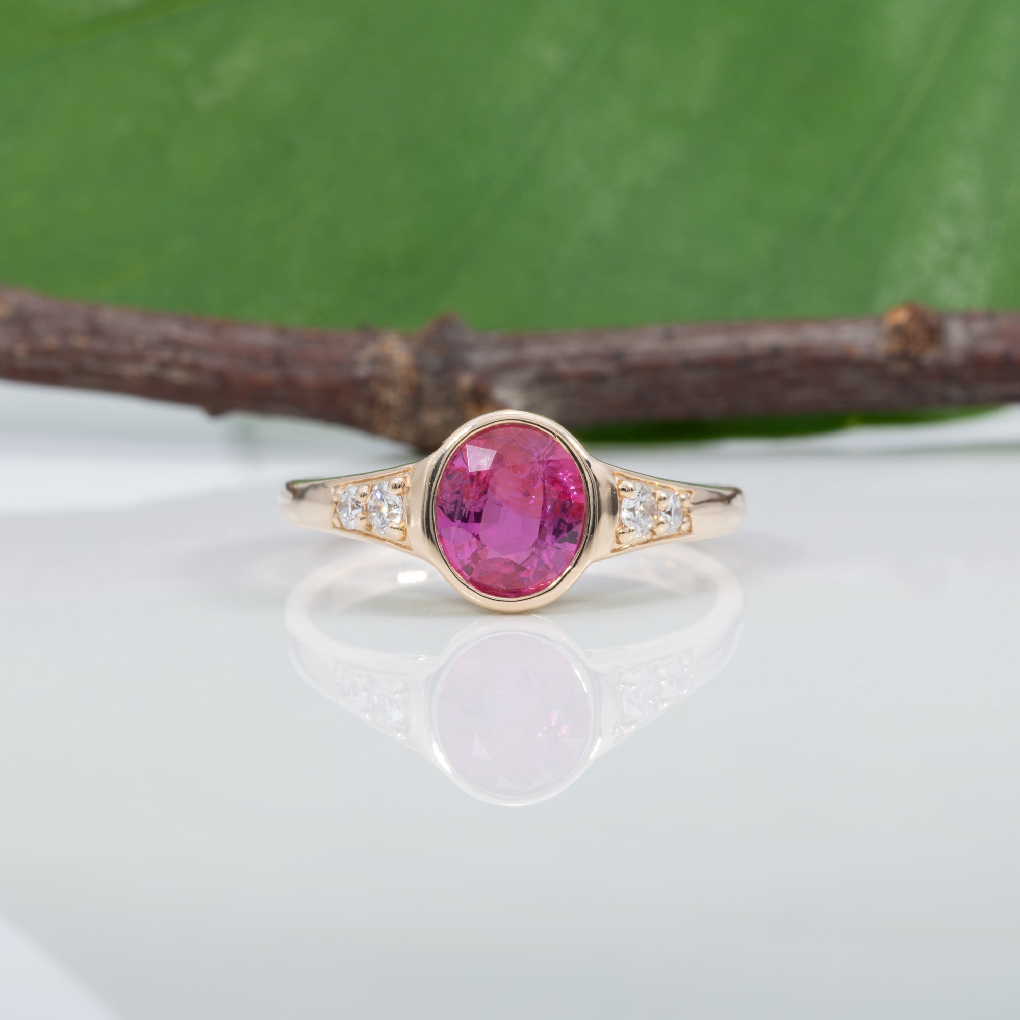 14K yellow gold pink sapphire ring