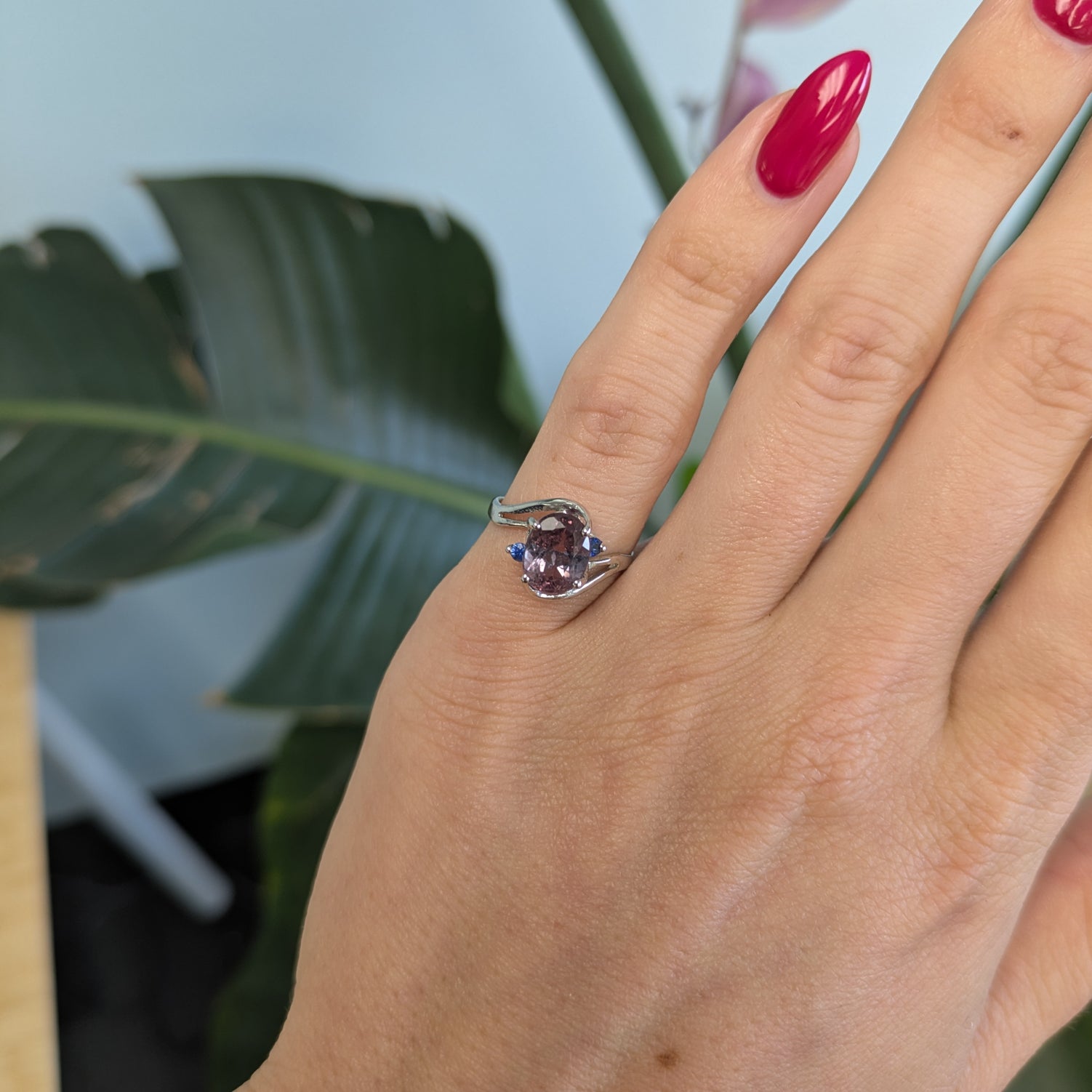 14K white gold bi-color tourmaline ring