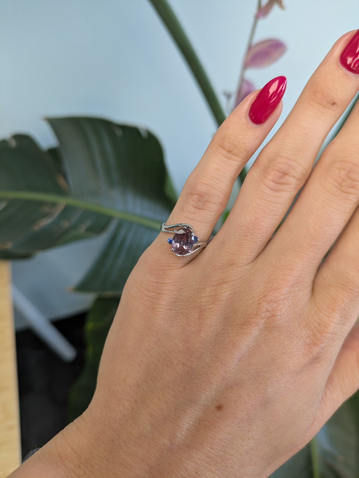 14K white gold bi-color tourmaline ring