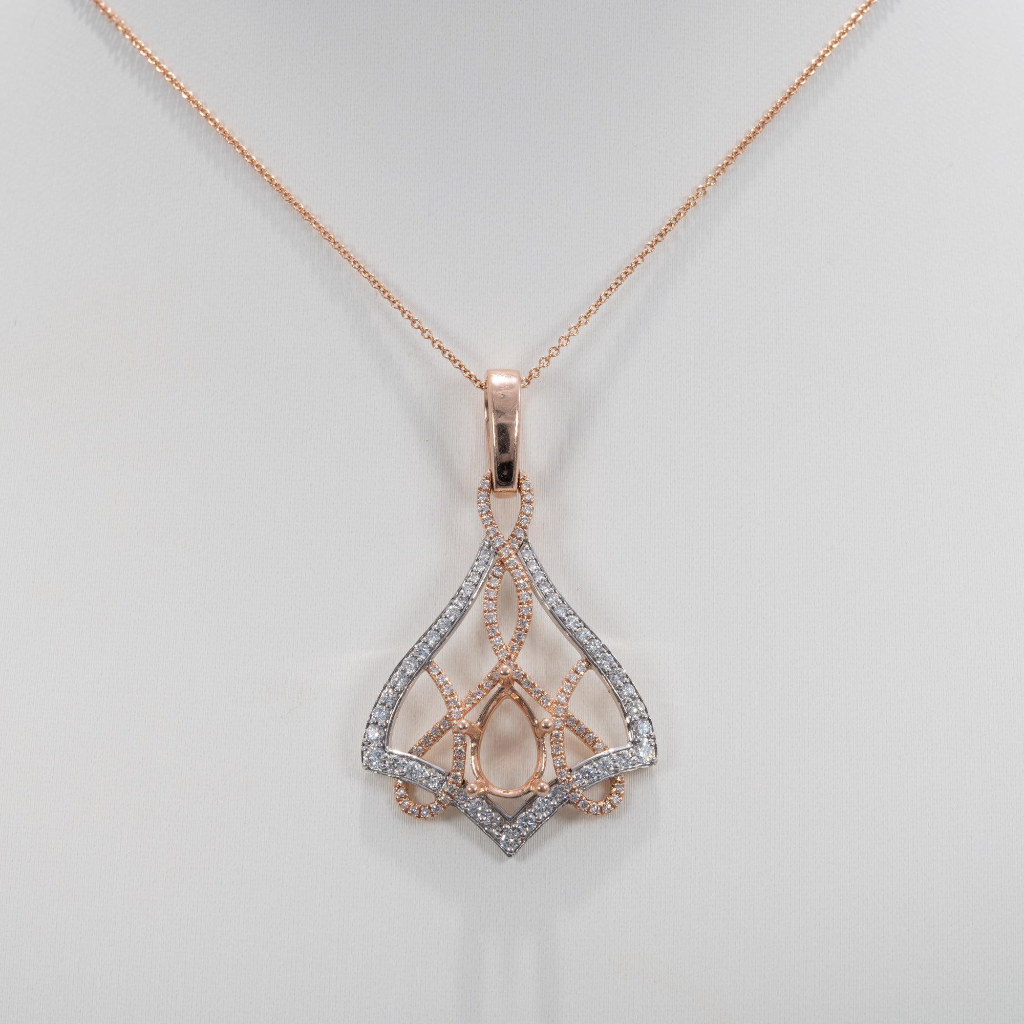 14K white & rose gold diamond semi-mount pendant