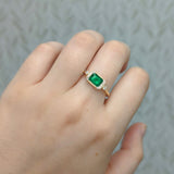 Ada 14K Yellow Gold Colombian Emerald and Diamond Ring | Emerald Cut 7x5mm